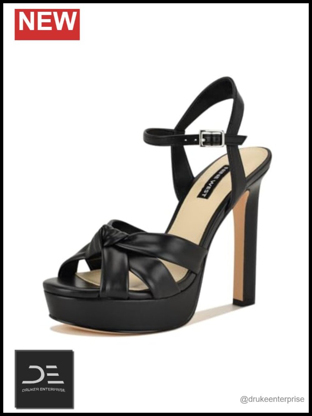 NINE WEST WINDEE DRESS SANDALS HEELED BLOCK HEEL FAUX LEATHER